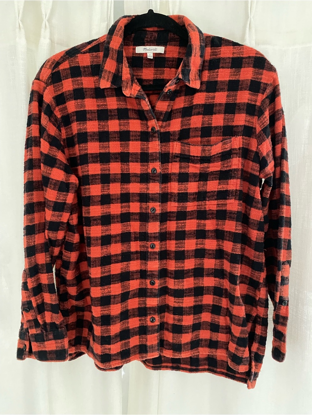Madewell Women’s Red & Black check plaid Flannel Shirt, size Medium